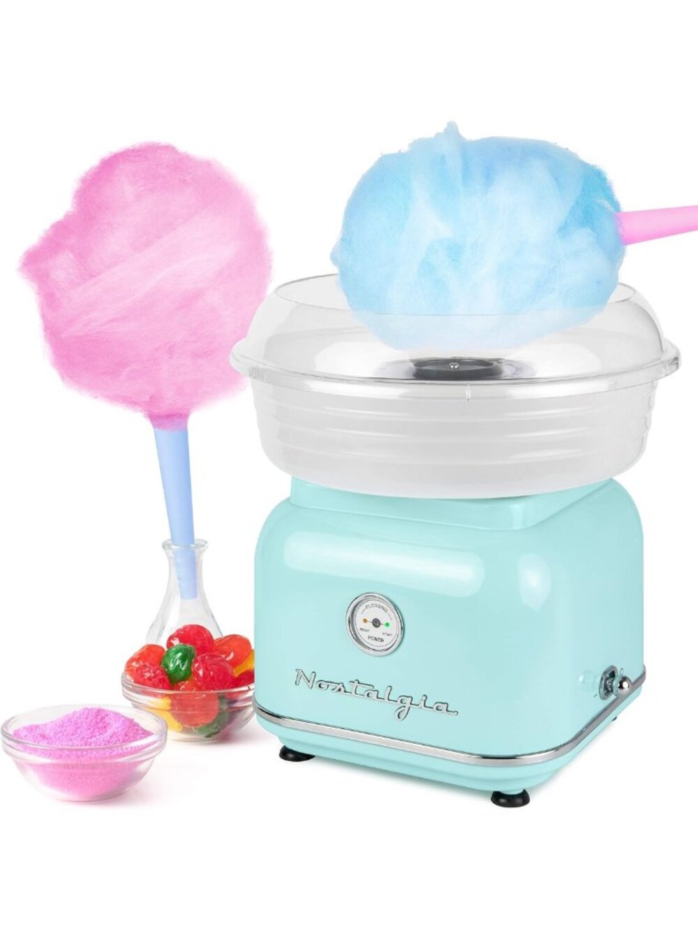 Retro Cotton Candy Machine - Manual Vintage Candy Maker with 2 Cones & Scoop